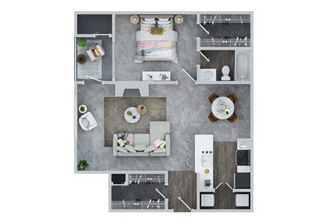 Floor plan for 1 bed, 1 bath, 853 sqft